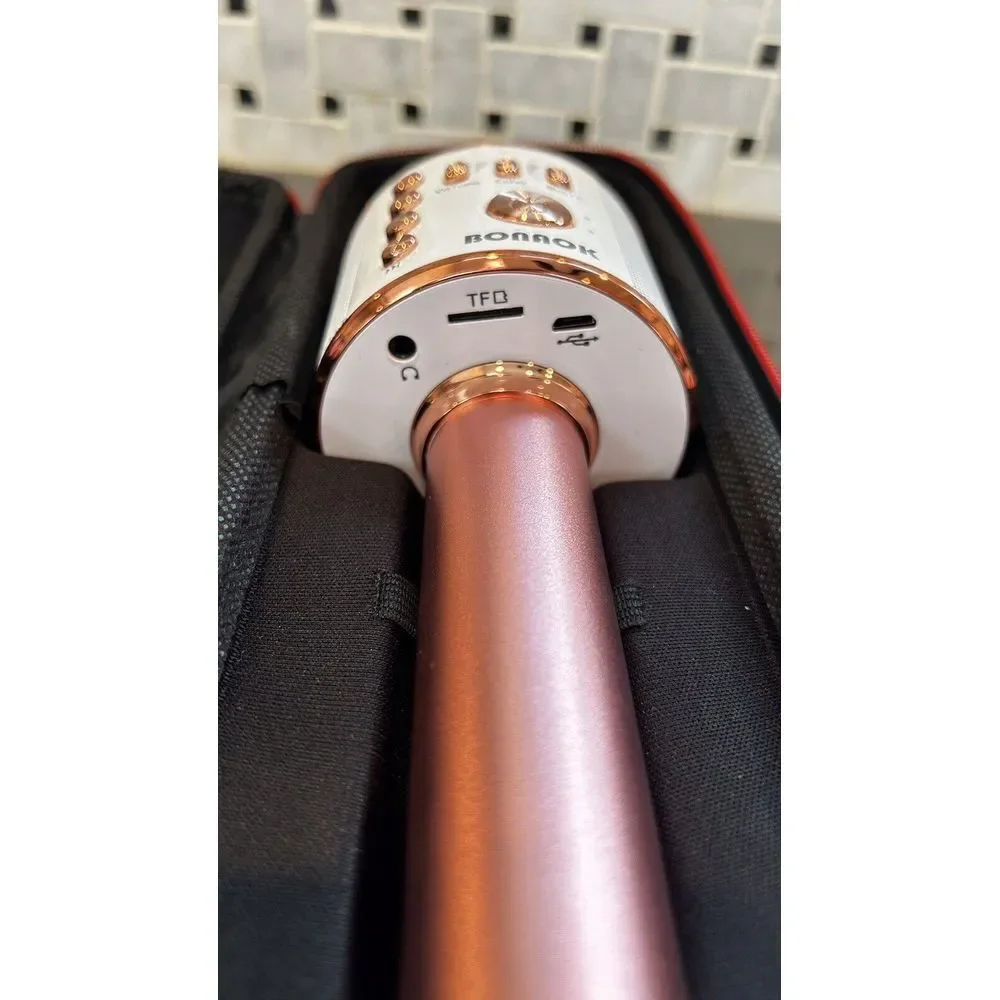 Bonaok Wireless Bluetooth Karaoke Microphone Portable Speaker Rose Gold USB